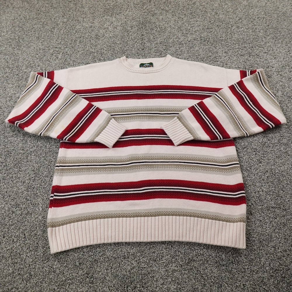 VTG Jantzen Sweater Mens L Beige Red Knit Pulllover Crewneck Sweatshirt USA Made